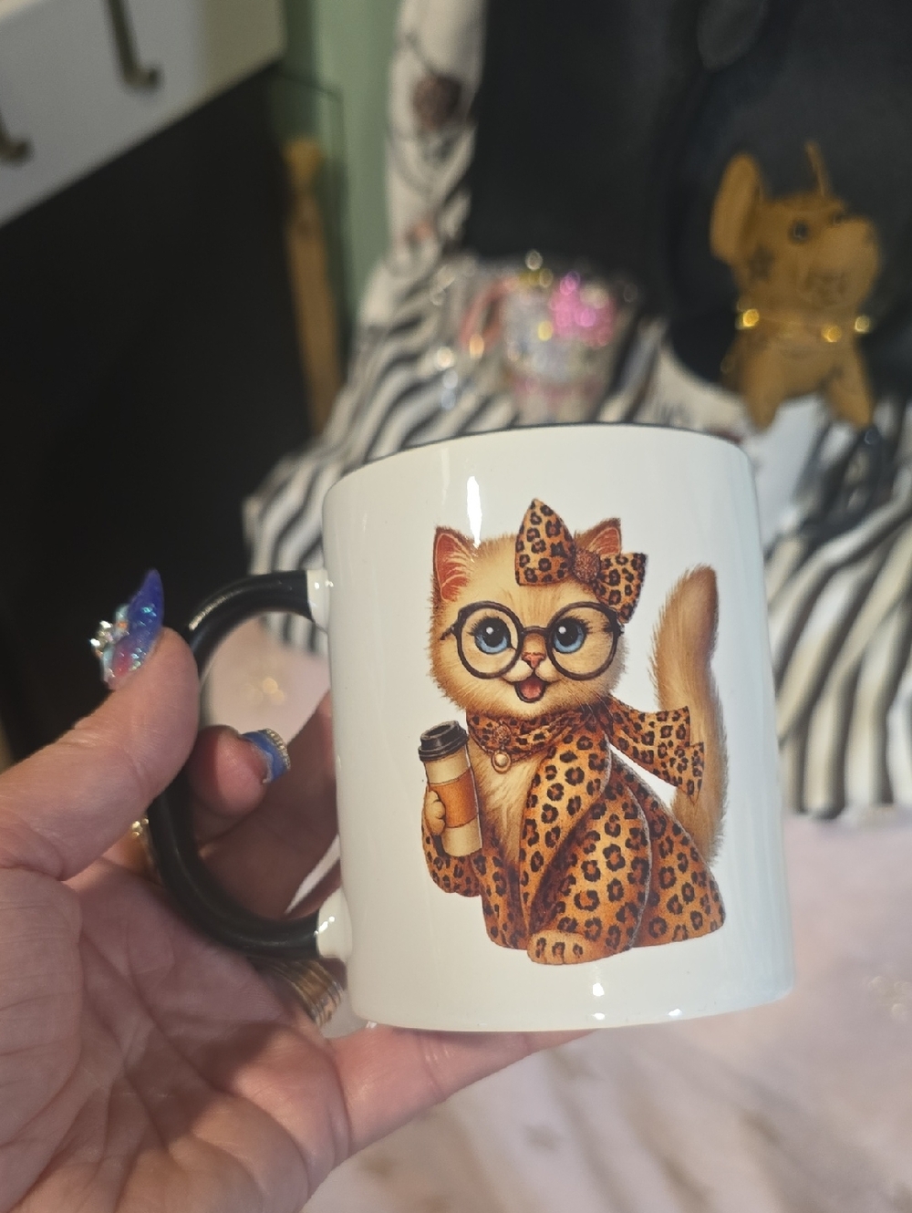 Leopard print cat mug